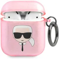 Karl Lagerfeld Karl's Head Silicone Glitter Case für das Apple AirPods 1 / 2 - Rosa
