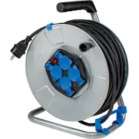 As Schwabe Kabeltrommel Innen 50m Metall Verlängerung H05RR-F 3G1.5 Kabel 4 Steckdosen IP20
