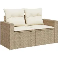 vidaXL Gartensofa mit Kissen 2-Sitzer Beige Poly Rattan