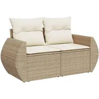 vidaXL Gartensofa mit Kissen 2-Sitzer Beige Poly Rattan