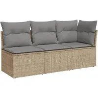 vidaXL Gartensofa mit Kissen 3-Sitzer Beige Poly Rattan