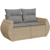 vidaXL Gartensofa mit Kissen 2-Sitzer Beige Poly Rattan