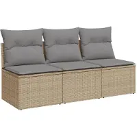 vidaXL Gartensofa mit Kissen 3-Sitzer Beige Poly Rattan