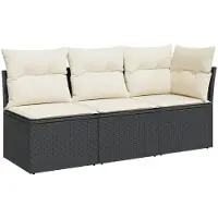 vidaXL Gartensofa mit Kissen 3-Sitzer Schwarz Poly Rattan