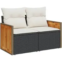 vidaXL Gartensofa mit Kissen 2-Sitzer Schwarz Poly Rattan