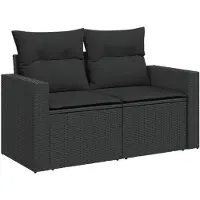 vidaXL Gartensofa mit Kissen 2-Sitzer Schwarz Poly Rattan