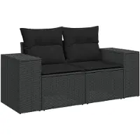 vidaXL Gartensofa mit Kissen 2-Sitzer Schwarz Poly Rattan