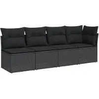 vidaXL Gartensofa mit Kissen 4-Sitzer Schwarz Poly Rattan
