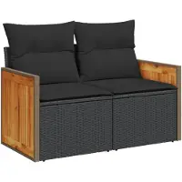 vidaXL Gartensofa mit Kissen 2-Sitzer Schwarz Poly Rattan