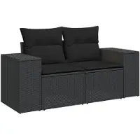 vidaXL Gartensofa mit Kissen 2-Sitzer Schwarz Poly Rattan
