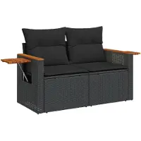 vidaXL Gartensofa mit Kissen 2-Sitzer Schwarz Poly Rattan