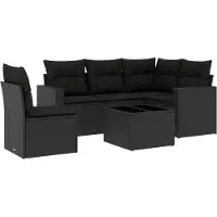vidaXL 6-tlg. Garten-Sofagarnitur mit Kissen Schwarz Poly Rattan