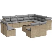 vidaXL 13-tlg. Garten-Sofagarnitur mit Kissen Beige Poly Rattan