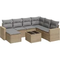vidaXL 8-tlg. Garten-Sofagarnitur mit Kissen Beige Poly Rattan