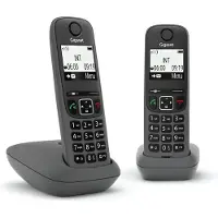 Gigaset AS490 Duo, Analoges/DECT-Telefon, Kabelloses Mobilteil, Freisprecheinrichtung, 100 Eintragungen, Anrufer-Identifikation, Schwarz