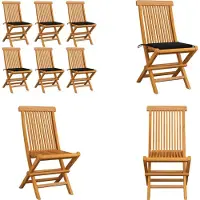 vidaXL Gartenstühle mit Schwarzen Kissen 6 Stk. Massivholz Teak - Gartenstuhl - Gartenstühle - Holz-Gartenstuhl - Holz-Gartenstühle