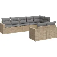 vidaXL 8-tlg. Garten-Sofagarnitur mit Kissen Beige Poly Rattan