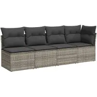 vidaXL Gartensofa mit Kissen 4-Sitzer Grau Poly Rattan