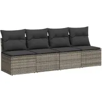 vidaXL Gartensofa mit Kissen 4-Sitzer Grau Poly Rattan