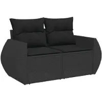 vidaXL Gartensofa mit Kissen 2-Sitzer Schwarz Poly Rattan