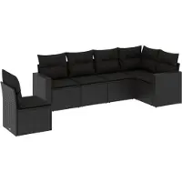 vidaXL 6-tlg. Garten-Sofagarnitur mit Kissen Schwarz Poly Rattan