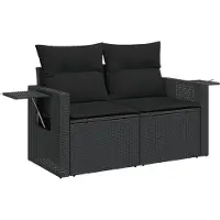vidaXL Gartensofa mit Kissen 2-Sitzer Schwarz Poly Rattan