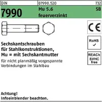 Reyher Sechskantschraube DIN 7990 CE m.Sechskantmutter M 12 x 55 5.6 feuerverzinkt