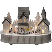 Konstsmide LED Holzsilhouette "Haus und Kirche", weiß, mit Spieluhr und 6h Timer, 5 warm weiße Dioden, batteriebetrieben, Innen, Batterie: 2 x AA 1,5V (exkl.) - 3269-210