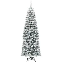 Costway Bleistift Weihnachtsbaum 180cm, künstlicher Tannenbaum 500 PVC Nadeln mit Schnee, Christbaum mit Metallständer, Kunstbaum Weihnachten