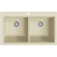 vidaXL Granitspüle Doppelbecken Beige