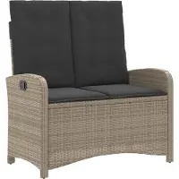vidaXL Gartenbank Verstellbar mit Kissen Hellgrau Poly Rattan