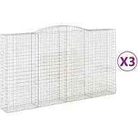 vidaXL Gabionen mit Hochbogen 3 Stk. 400x50x220/240cm Verzinktes Eisen