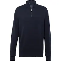 Bugatti Troyer "Basic Essential", Herren, Gr. 3XL, blau (marine), 100% Baumwolle, unifarben, regular fit, ohne Ausschnitt, Rippbündchen, Pullover Troyer, aus reiner Baumwolle