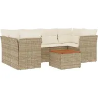 vidaXL 7-tlg. Garten-Sofagarnitur mit Kissen Beige Poly Rattan
