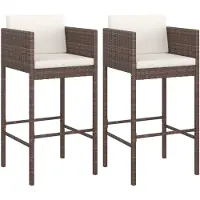 vidaXL Barhocker 2 Stk. mit Kissen Braun Poly Rattan