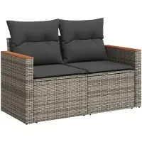 vidaXL Gartensofa 2-Sitzer mit Kissen Grau Poly Rattan