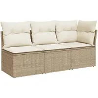vidaXL Gartensofa mit Kissen 3-Sitzer Beige Poly Rattan