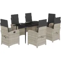 vidaXL 7-tlg. Garten-Essgruppe mit Kissen Hellgrau Poly Rattan