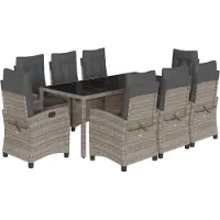 vidaXL 9-tlg. Garten-Essgruppe mit Kissen Grau Poly Rattan