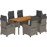vidaXL 7-tlg. Garten-Essgruppe mit Kissen Grau Poly Rattan
