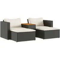 vidaXL 5 Tlg Garten-Sofagarnitur mit Kissen Schwarz Poly Rattan Akazie 365725