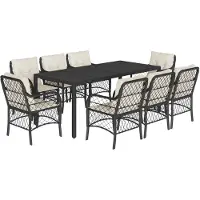vidaXL 9-tlg. Garten-Essgruppe mit Kissen Schwarz Poly Rattan