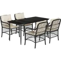vidaXL 5-tlg. Garten-Essgruppe mit Kissen Schwarz Poly Rattan