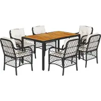 vidaXL 7-tlg. Garten-Essgruppe mit Kissen Schwarz Poly Rattan
