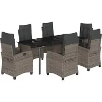 vidaXL 7-tlg. Garten-Essgruppe mit Kissen Grau Poly Rattan