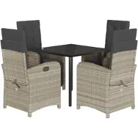 vidaXL 5-tlg. Garten-Essgruppe mit Kissen Hellgrau Poly Rattan