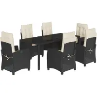 vidaXL 7-tlg. Garten-Essgruppe mit Kissen Schwarz Poly Rattan