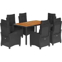 vidaXL 7-tlg. Garten-Essgruppe mit Kissen Schwarz Poly Rattan