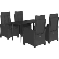 vidaXL 5-tlg. Garten-Essgruppe mit Kissen Schwarz Poly Rattan