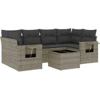 vidaXL 7-tlg. Garten-Sofagarnitur mit Kissen Grau Poly Rattan